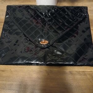 Black Quilted Patent Leather Clutch
